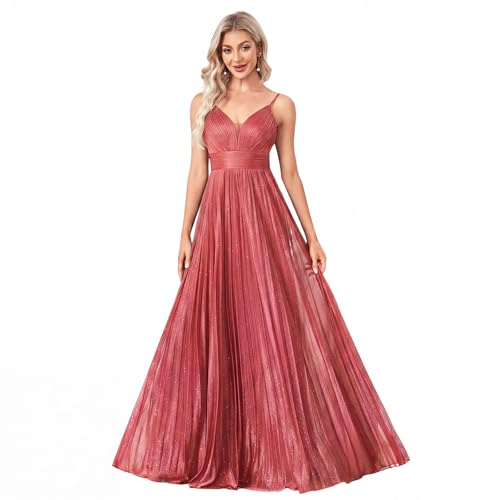 Image of Sexy Backless Maxi Formal Dress for Women with Sequin, Sleeveless Pleated Evening Gowns for Wedding and Cocktail