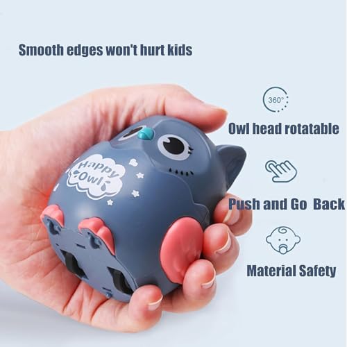 Image of Crackles Press & Go Owl Toy for Babies & Toddlers - Cute Cartoon Push and Go Animal Car - Friction Powered Mini Toy - Multicolor - Pack of 2