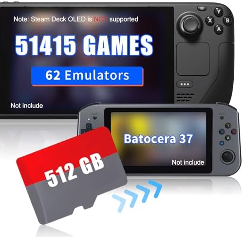 512G Retro Game Card for Steam Deck/Win 600/PC, 51415 Plug and Play Video Games, 62 Emulator Console, Batocera 37 Game System, DIY Retro Gaming Console, A1 Level, Up to 120MB/s
