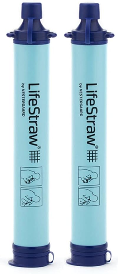 LifeStraw Personal Water Filter for Hiking, Camping, Travel, and Emergency Preparedness, 2 Pack, Blue