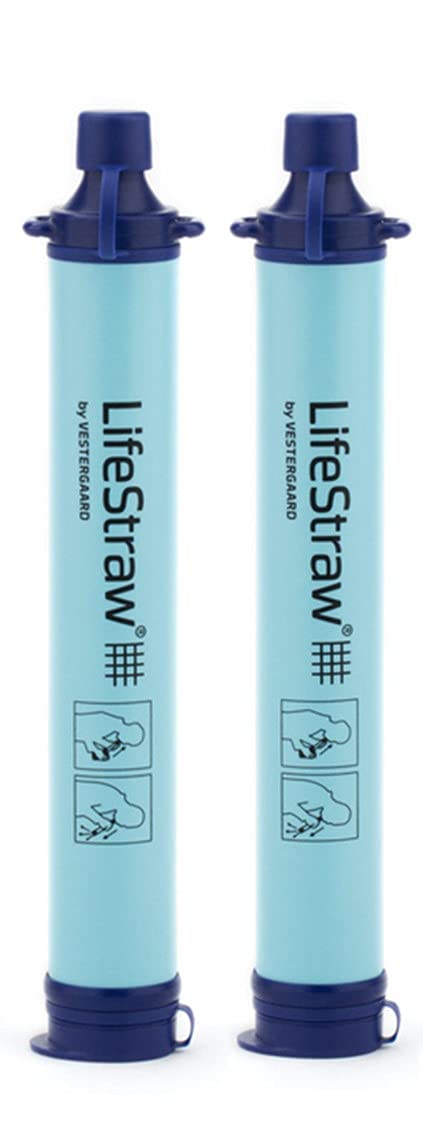 Filtro de agua personal para senderismo, viajes y emergencias, azul, 2 unidades | Filtro de agua para caminatas, campamentos, viajes y preparación para emergencias, elimina bacterias y parásitos