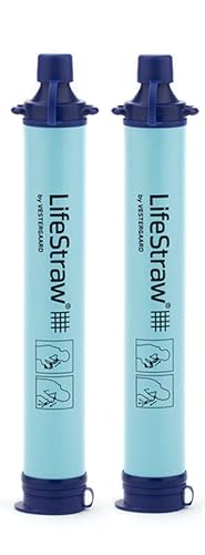 LifeStraw Personal Water Purifier for Hiking, Camping, Travel, and Emergency Preparedness - Blue - 2 Pack