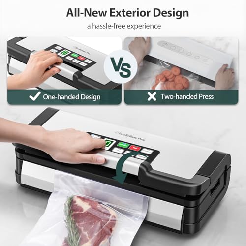 90Kpa Powerful Vacuum Sealer, with 10-in-1 Functions,Double Seal & Double Pump,Built-in Cutter&Hose,Handle-Ease Design, Vacuum Sealer Machine for Food with Bags Storage, Stainless Steel