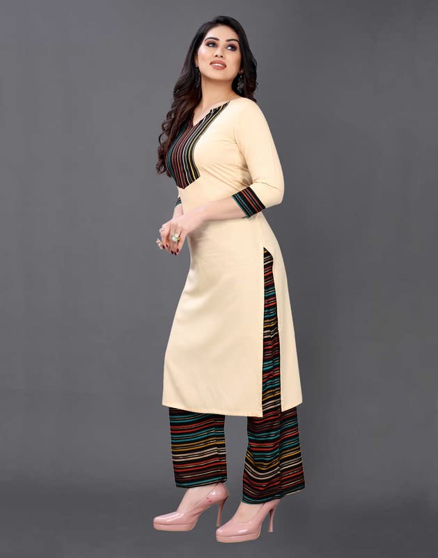 Sanisa Women's Printed Rayon Straight Kurti (316K716N-Xl_Beige)