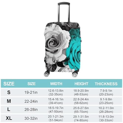 Black White Teal Gray Rose Flowers Luggage Cover Elastic Suitcase Protector Case Anti-Scratch Washable Baggage Covers Protector For Traveling, Aircraft Consignment XL2