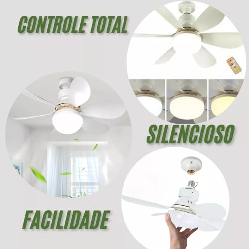 Ventilador Luminária Teto Silencioso Led 40W com Controle Remoto com Ajuste de Iluminação Luzes Deco