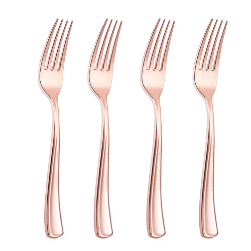 Liacere 200 Pack Rose Gold Forks Disposable - 7.4 inch Heavy Duty Plastic Forks - Heavyweight Plastic Fork - Rose Gold Silverware for Catering Parties Dinners WeddingMothers DayValentines Day