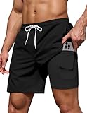 COOFANDY Men's Swimsuit with Compression Liner 7 Inch Inseam Swim Suits Beach Vacation Swim Trunks Black