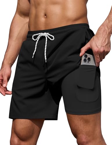 COOFANDY Mens Swim Trunks 7 Inch Inseam Quick Dry Bathing Suits Summer Classy 5 Inch Board Shorts Swimwear Black
