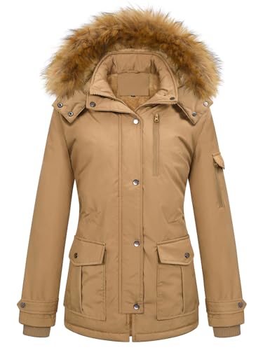 heekpek Abrigo Mujer Invierno Parka Impermeable Cortaviento Abrigo de Invierno Cálido Chaqueta Larga Mujer con Capucha Desmontable y Múltiples Bolsillos