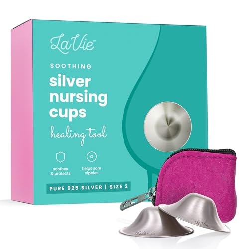Image of LaVie™ Silver Nursing Cups for Breastfeeding, Soothing Protection for Nursing Nipples of Newborns, Natural Relief for Nursing Moms, 925 Silver Nipple Covers All Natural (Size 2)