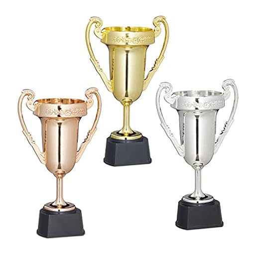 Relaxdays Set de 3 Copas de Trofeo, Ceremonia de Premio, Torneos Deportivos, Sin Grabado, 22,5x13,5x8,5 cm, Multicolor | Ya disponible en tu tienda friki favorita! En mundofriki.es!