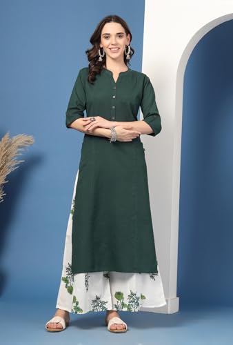 Image of Pistaa's Women's Regular Fit Cotton Solid Kurta Palazzo Set