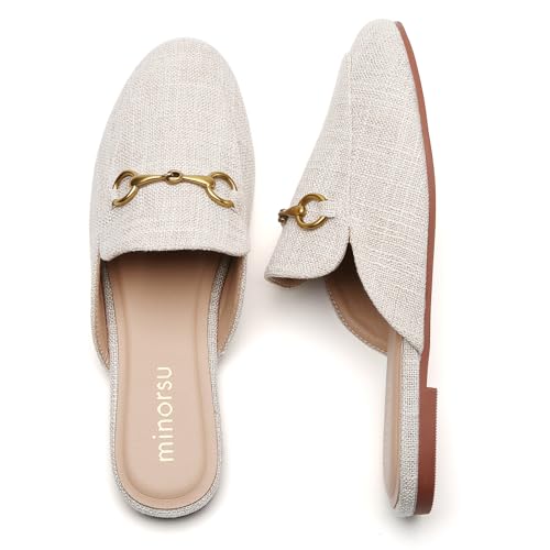 Image of Minorsu Buckle Mules for Women Flats Loafers Shoes for Work Office Business