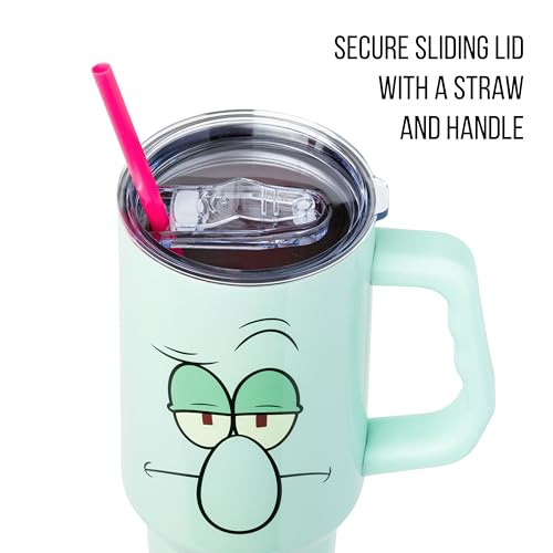 Image of Silver Buffalo SpongeBob SquarePants Stainless Steel Tumbler with Handle Featuring Squidward, Fits in Standard Cup Holder, 40 Ounces (Pack of 11)