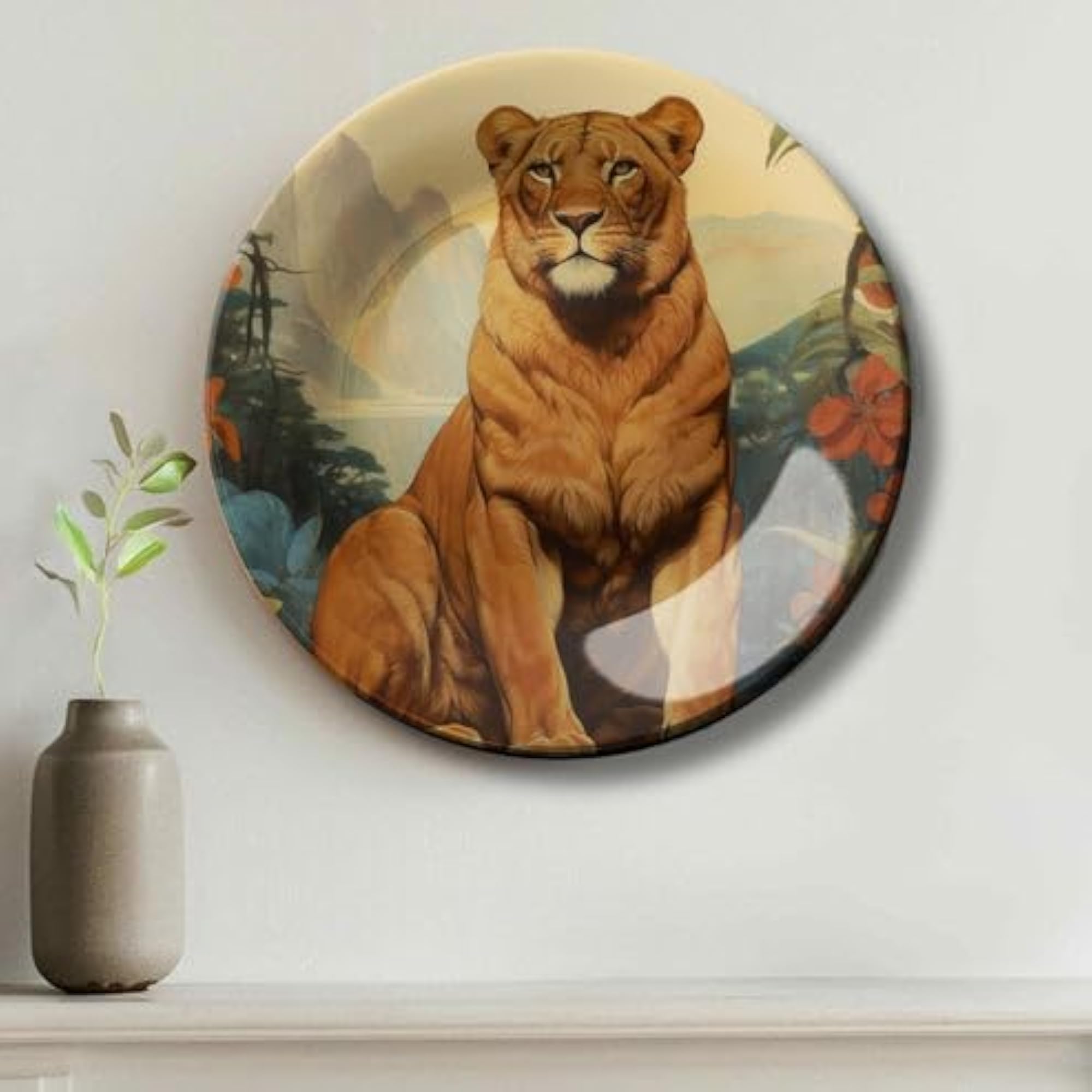 Lion Art Ceramic Decorative Plate for Home Décor