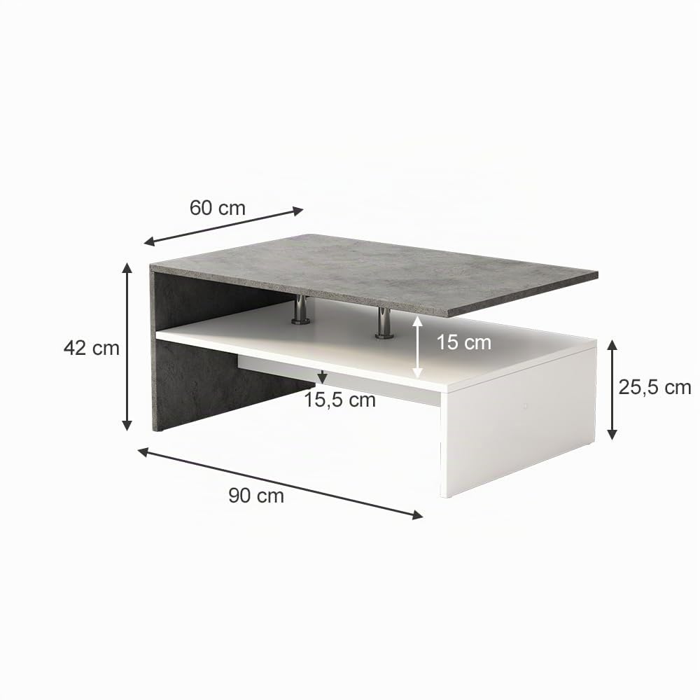 Vicco Tavolino da salotto Mike, Calcestruzzo, 90 x 60 cm