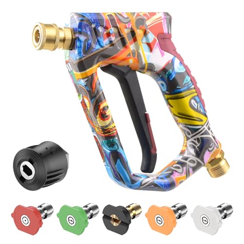 OHAYORI Pistola de lavado a presión con 5 boquillas de conexión rápida, rosca interior M22-14 mm, Compatible con adaptador Kärcher K2–K7, 4000 PSI, para suelos, paredes y coches, empuñadura de goma