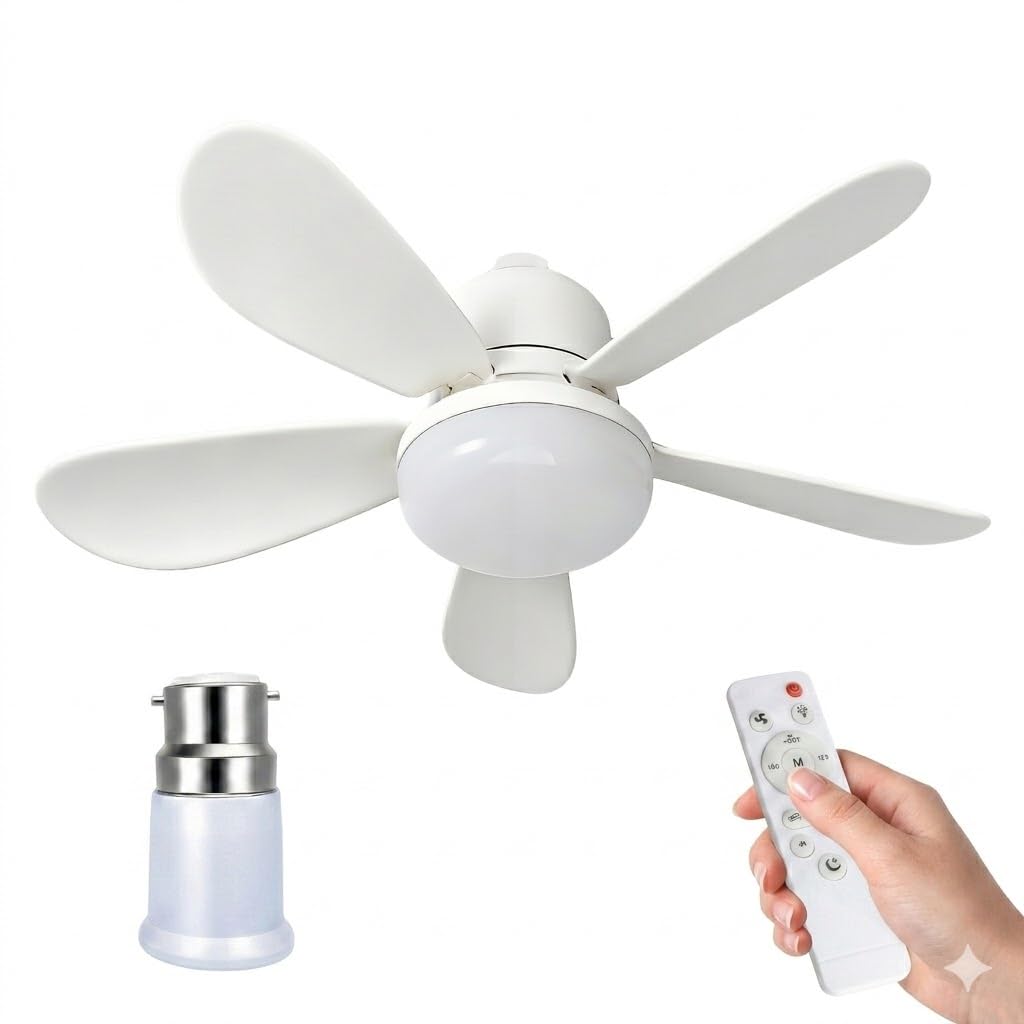 Ceiling Fan with Light and Remote Control, E27 Screw in Socket Fan Light Bulb, 40W 2400LM Dimmable 3-Colour & 3-Speed Quiet Motor, 2H/4H Timer, 55cm Ceiling Fans for Bedroom, Kitchen, Living Room