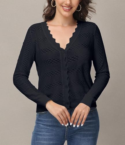 Image of Womens Cropped Cardigan Long Sleeve Button Down V Neck Sweater Open Front Lightweight Shrug for Dresses Tops