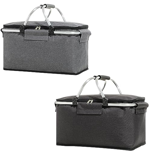 Cestino da picnic, 22 l, borsa termica per la spesa, pieghevole, con coperchio, grande cestello termico isolato, borsa termica con manico in alluminio, per ufficio, campeggio, picnic (rosso