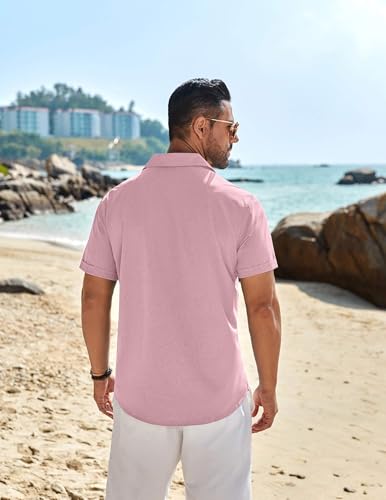 COOFANDY Men's Casual Button Down Shirts Short Sleeve Beach Summer Shirt Vacation Wedding Shirts with Pocket4