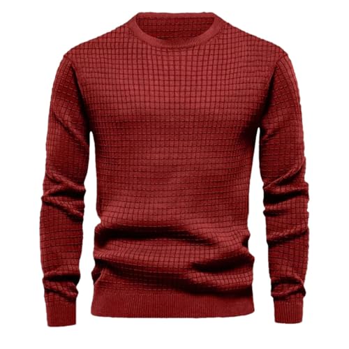 Men's Solid Color Casual Round Neck Textured Breathable Long Sleeve Sweater