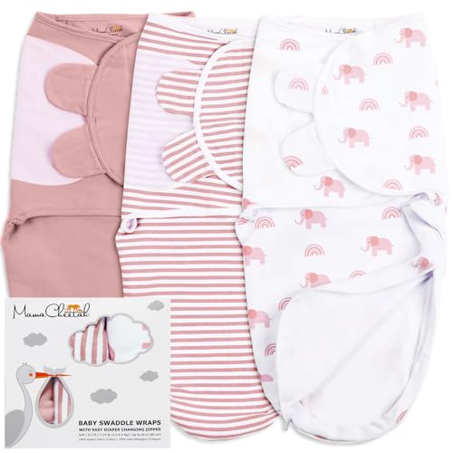 Image of Mama Cheetah Baby Swaddle Blanket with Zipper, Newborn Swaddle Sack, Baby Swaddles Sleep Sack 0-3 Months, Baby Swaddle Wrap for Baby Boy & Girl, 3-Pack