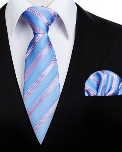 Image of HISDERN Mens Tie Set Classic Woven Ties and Pocket Square Cufflinks Set Formal Business Wedding Neckties Handkerchief