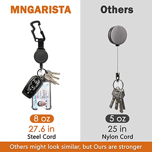 Image of MNGARISTA 4 Pack Retractable Keychain, Multitool Carabiner Badge Holder, Retraction, Heavy Duty Badge Reel, Retractable Key Chain with Steel Cable Key Ring, Black | Built-in Bottle Opener & Hexagon Wrench,Steel Cable,Black,4PK