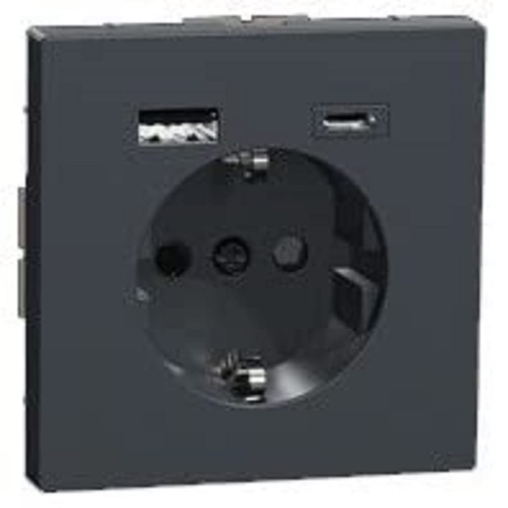 Schneider Electric Merten MEG2367-6034 - Presa con connettore USB tipo A+C, design antracite, presa Schuko USB da incasso, presa con contatto di protezione, adatta per smartphone, tablet