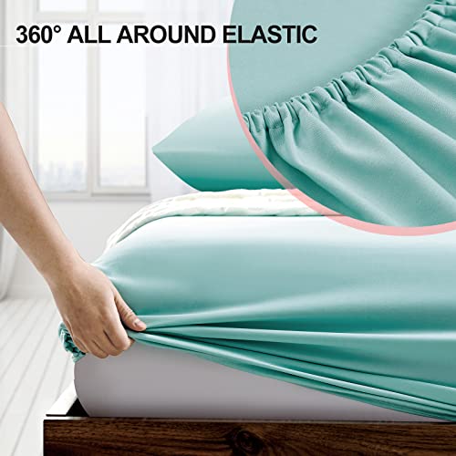 FreshCulture Queen Fitted Sheet Only 2 Pack - Hotel Quality Fitted Sheet Queen Size - Ultra Soft & Breathable - Brushed Microfiber - Deep Pocket - Cooling Fitted Sheets for Queen Size Bed (Spa Blue)