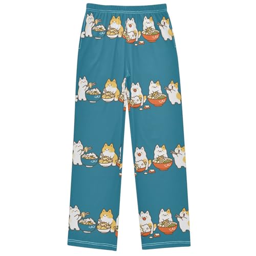 Boy's Pants Cute Cats and Corgi Eat Jogger Pants Elastic Waist Long Bottoms Trousers with Pockets 6-14 Years