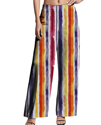 Womens Wide Leg Pants Pattern Print Lounge Trousers Casual Loose High Waisted Comfy Classic Pant for 2025 Summer