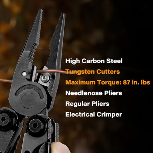Image of 21-in-1 Scissors & Pliers Multitool w /Tungsten Cutters, Self-Locking | Durable Heavy-duty EDC Kit for Camping, Repair, DIY & Outdoor Survival, Nylon Pouch (Black)