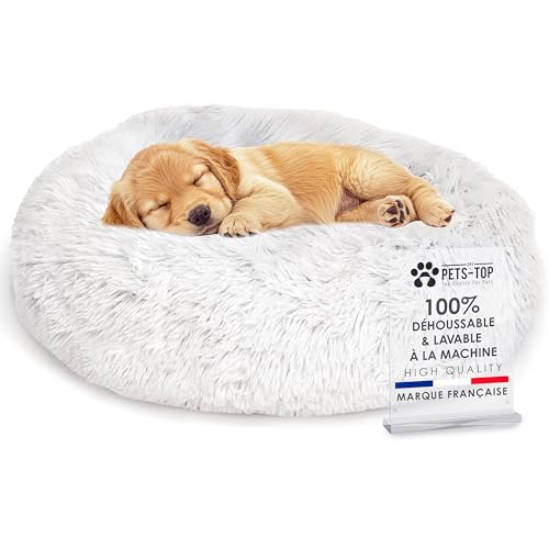 One PETS-TOP Panier Chien, Coussin Chien Dehoussable, Panier Chat Rond Lavable, Forme Donut, Matelas Apaisant Anti Stress 60cm Gris