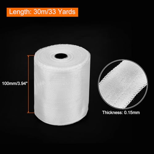 Image of MECCANIXITY 1pcs Fiberglass Cloth Tape 30m(33 Yard) x100mmx0.15mm C Glass Fiber Fiberglass Mesh Glass Fiber Mesh Woven Fiberglass Fabrics Insulation Tape for Reinforcement Repair