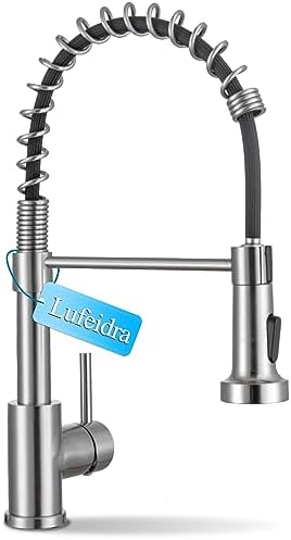 Sink Faucet, Faucet for Kitchen Sink, Lufeidra Stainless Steel Brushed Nickel Single Handle Single Lever Modern Spring Pull Down Kitchen Faucets for Outdoor One Hole grifo para fregaderos de cocina