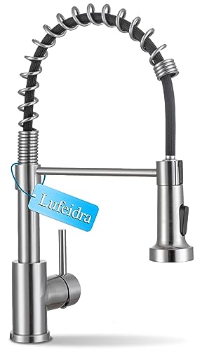 Sink Faucet, Faucet For Kitchen Sink, Lufeidra Stainless Steel Brushed Nickel Single Handle Single Lever Modern Spring Pull Down Kitchen Faucets For Outdoor One Hole Grifo Para Fregaderos De Cocina #TOP11