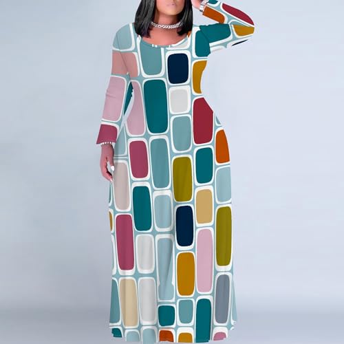 Image of PinkPatty Plus Size Maxi Dresses for Women Long Sleeve Crew Neck Casual Fall Dress with Pockets