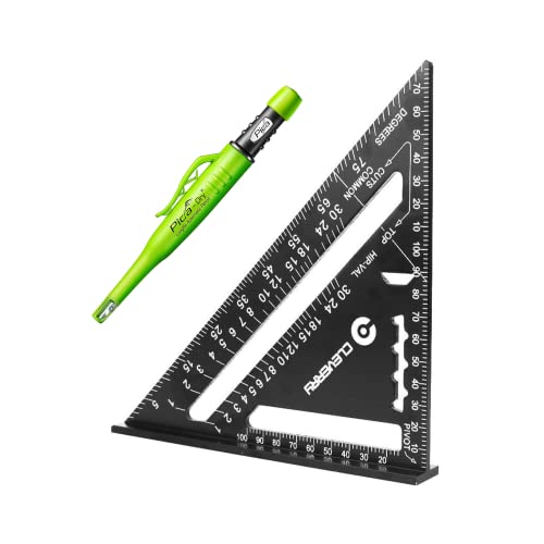 Cleverry Zimmermannsbleistift Set mit Pica Tieflochmarker Dry Longlife Bleistift und Zimmermannswinkel Multifunktional 18 cm - Professionelles Tischler Werkzeug - 45 90 Grad Winkel - Bundle Cover
