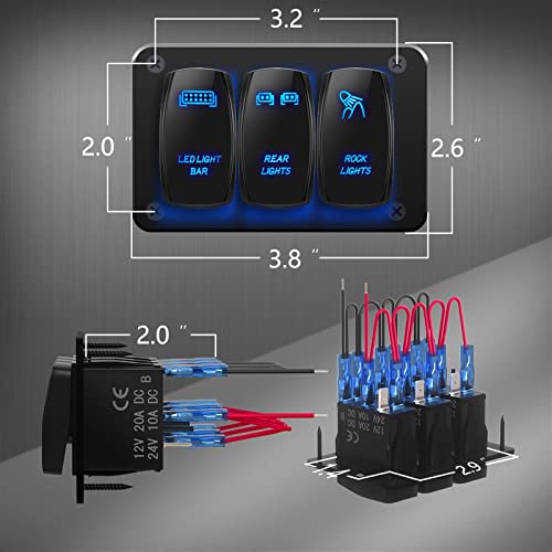 Panel de interruptor basculante de 5 pines con estructura de aluminio y 3 bandas 2