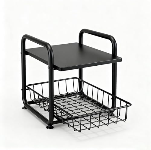 HOME VISION 2-Tier Under Sink Organizer, Black Metal Sliding Storage ...