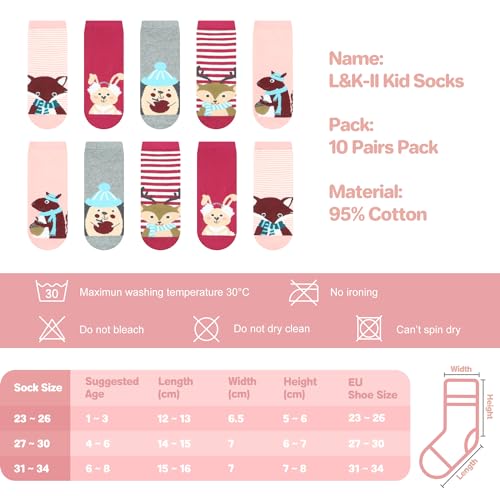 Libella 10er Pack Mädchensocken Mittellang Schulkind socken Tier Motiv Sportsocken Laufsocken Wintersocken 2885 27-30