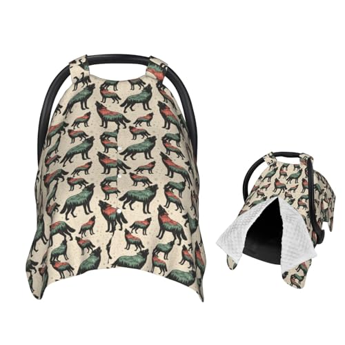 Image of Wolf with Mountain Baby Car Seat Canopy Nursing Cover for Newborn Car Seat Breastfeeding Covers Blanket Newborn Shower Gift