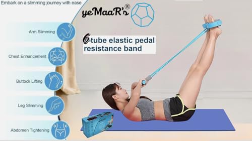 Image of YemaaR's blue grey 6 tube Exercise Equipment Set Tummy Trimmer Yoga Pedal Puller Resistance Band Tube Stretching Band & Home Workout Equipment for Men & Women Fitness Weight Loss Strength Training Gear