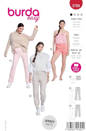 burda Easy - Patrón de costura para pantalones y pantalones cortos de mujer (tallas 34-48)