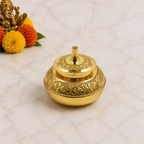 Spillbox Brass Box Pooja | Puja | Roli | Chawal |Puja Box |Dabbi | Dibbi | Dhani | Dani Lid Holder- Pot Small Gold