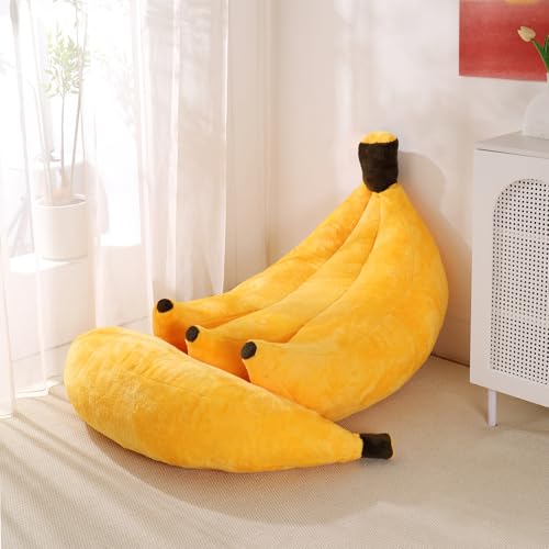 IEVENW Banana Bean Bag Chair with Ottoman Floor Sofa Bed with Footrest Comfy Convertible Lounger for Teens & Adults Plush Couch for Bedroom Living Room or Dorm M-Yellow