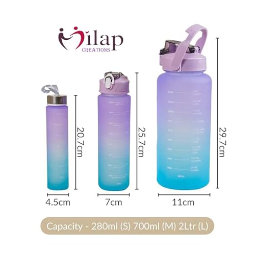Image of 3-in-1 Motivational Water Bottle Set - 2L, 700ml, 280ml Leakproof BPA-Free Bottles - Airtight Drinking Sippers for Gym, Fitness & Outdoor Use (Multicolor)